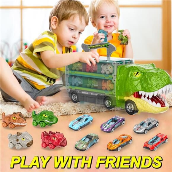 13 in 1 Dinosaur Toys Car for Kids, Dinosaur Transport Truck Track Set, Toddler - Picture 2 of 7